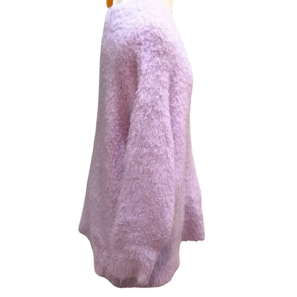 By Anthropologie Sweater Purple Boucle Fuzzy V Neck Women’s Size M - Picture 4 of 9